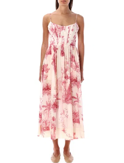 Shop Zimmermann Waverly Corset Midi Dress In Pink_palm