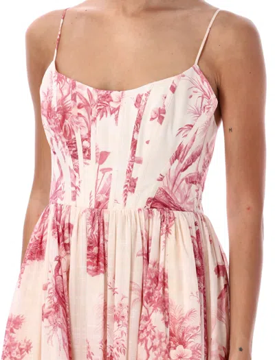 Shop Zimmermann Waverly Corset Midi Dress In Pink_palm