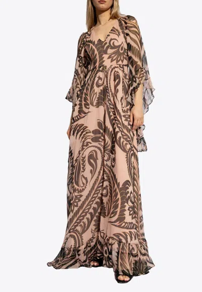 Shop Etro Angkor Print Silk Maxi Dress In Beige