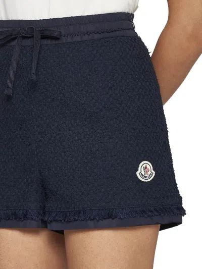 Moncler Logo-patch Tweed Shorts In Blue