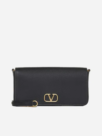 Shop Valentino Vlogo Pouch Leather Bag In Black