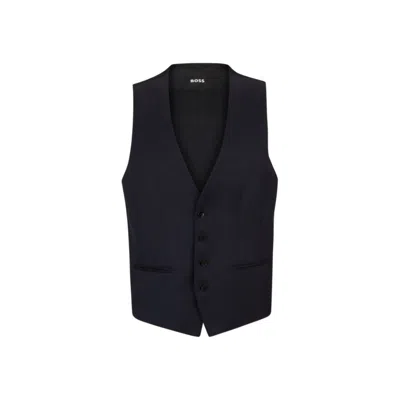 Hugo Boss Single-breasted Waistcoat In Virgin-wool Serge In Blue