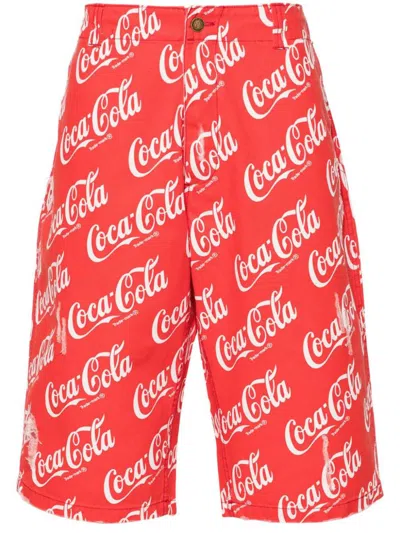 Shop Erl X Coca Cola Printed Shorts In Red