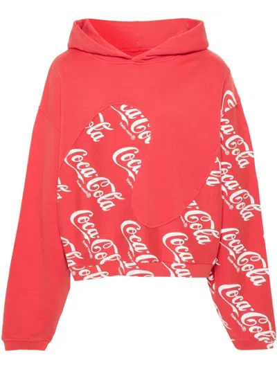 Shop Erl X Coca Cola Swirl Hoodie In Red