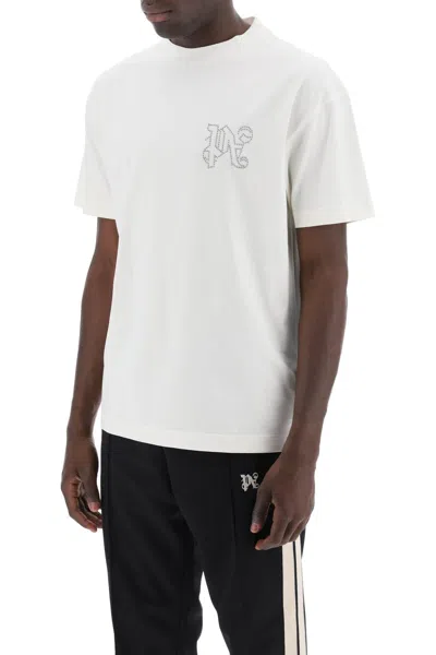 Shop Palm Angels T Shirt With Studded Monogram In White