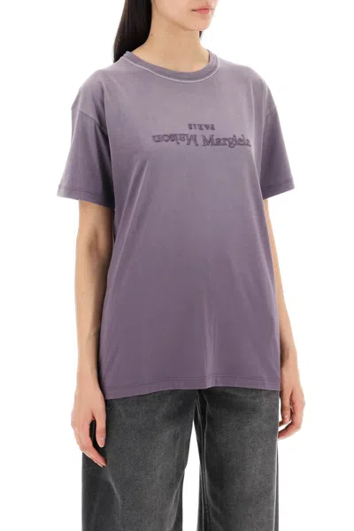 Shop Maison Margiela "reverse Logo Embroidered T Shirt With In 紫色的