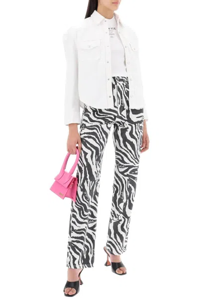 Shop Rotate Birger Christensen Rotate Straight Leg Zebra Print Jeans In White