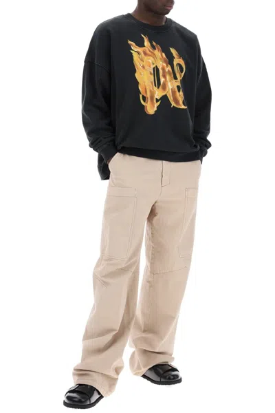 Palm Angels Burning Monogram Sweatshirt In Black