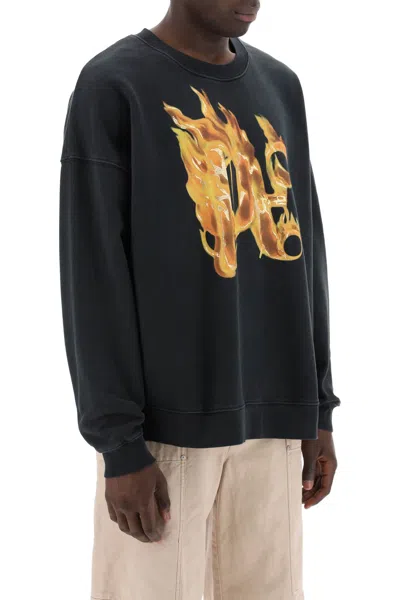 Palm Angels Burning Monogram Sweatshirt In Black