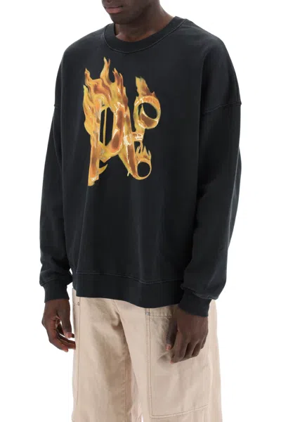 Palm Angels Burning Monogram Sweatshirt In Black
