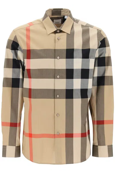 Shop Burberry Long Sleeve Summerton Shirt In Beige