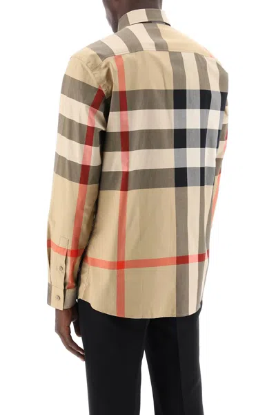 Shop Burberry Long Sleeve Summerton Shirt In Beige