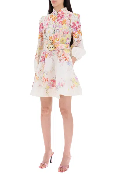 Shop Zimmermann Natura Linen Mini Dress In 白色的
