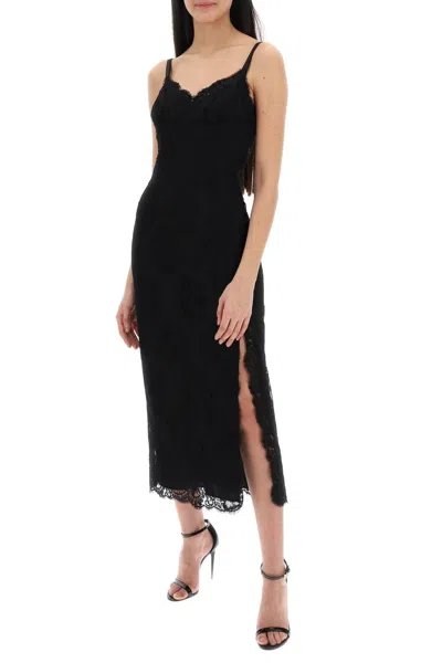 Dolce & Gabbana Abito Midi In Pizzo Con Spacco In 黑色的