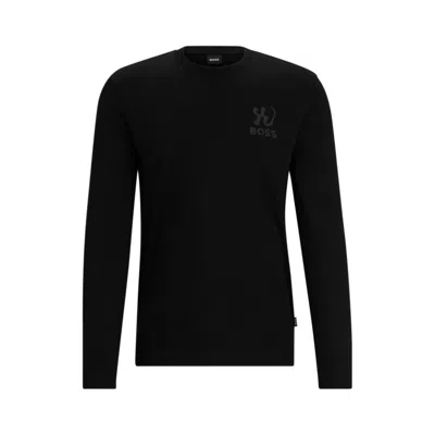 Shop Hugo Boss Interlock-cotton Regular-fit T-shirt With Special Artwork In Black