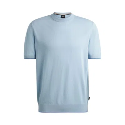 Shop Hugo Boss Linen-blend Regular-fit Sweater With Accent Tipping In Blue