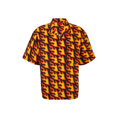 Shop Hugo Oversize-fit Short-sleeved Shirt In Seasonal Print In Multi
