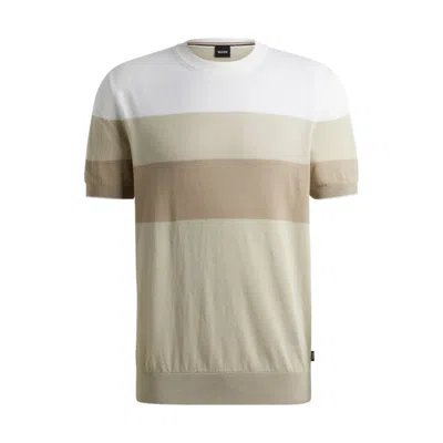 Shop Hugo Boss Linen-blend Regular-fit Sweater With Accent Tipping In Beige