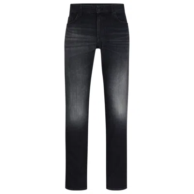 Shop Hugo Boss Regular-fit Jeans In Black Italian Cashmere-touch Denim In Grey