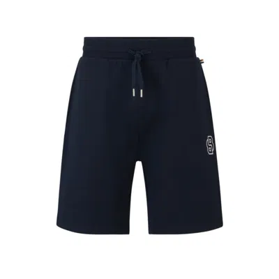 Shop Hugo Boss Cotton-terry Shorts With Double Monogram And Drawstring In Blue