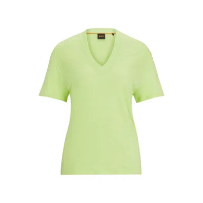 Shop Hugo Boss V-neck T-shirt In Linen In Green