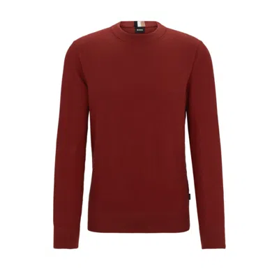 Shop Hugo Boss Micro-structured Crew-neck Sweater In Cotton In Brown
