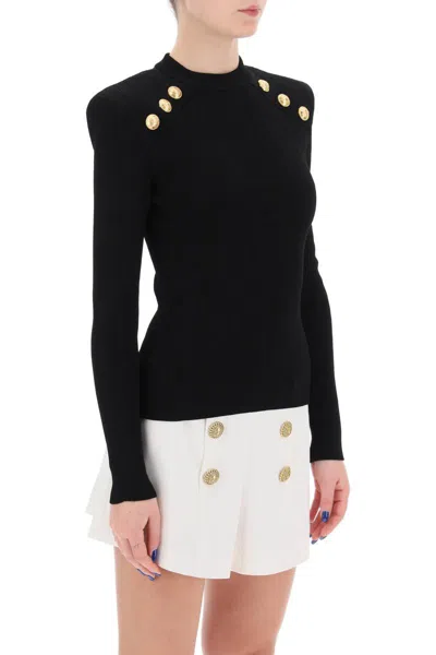 Shop Balmain Crew-neck Sweater With Buttons In Black