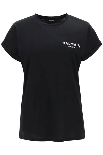 Shop Balmain T-shirt With Flocked Logo Print In Black