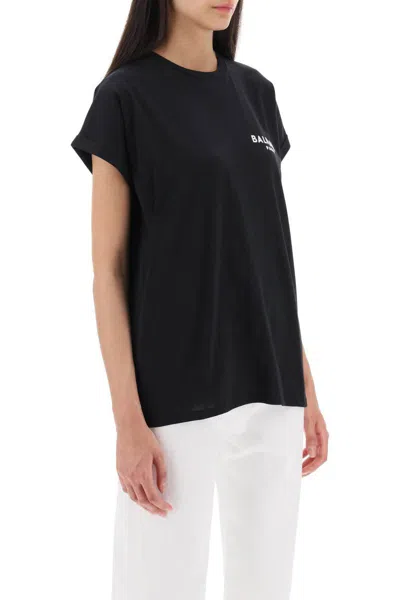 Shop Balmain Flocked Logo T-shirt In Black