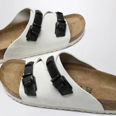 Shop Birkenstock Slide Zürich Tech Antique White In Suede