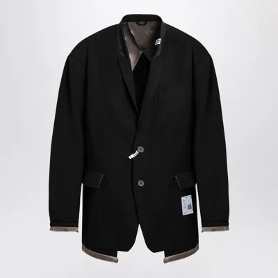 Miharayasuhiro Black Wool-blend Jacket With Raw Cut Hem