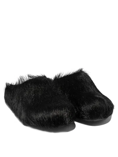 Marni Sabot Fussbett In Vitello A Pelo Lungo Nero