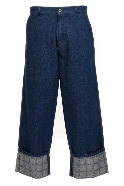Shop Jw Anderson J.w.anderson Men 'logo Grid Turn Up Workwear' Jeans In Blue