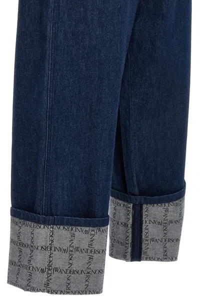 Shop Jw Anderson J.w.anderson Men 'logo Grid Turn Up Workwear' Jeans In Blue