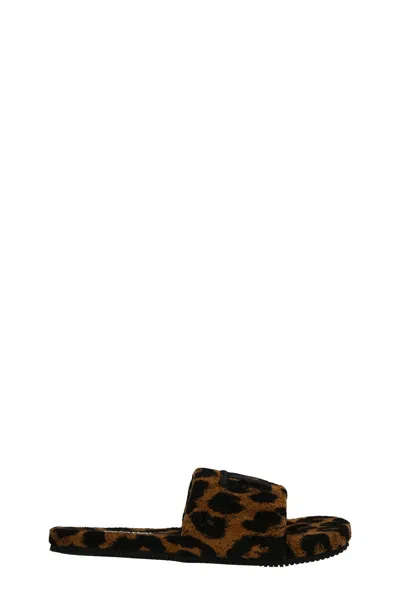 Shop Tom Ford Men Animal Print Logo Slides In Brown