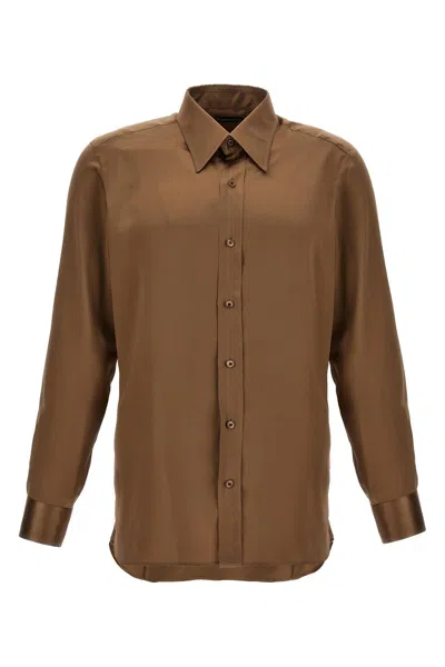 Shop Tom Ford Men Charmeuse Shirt In Brown