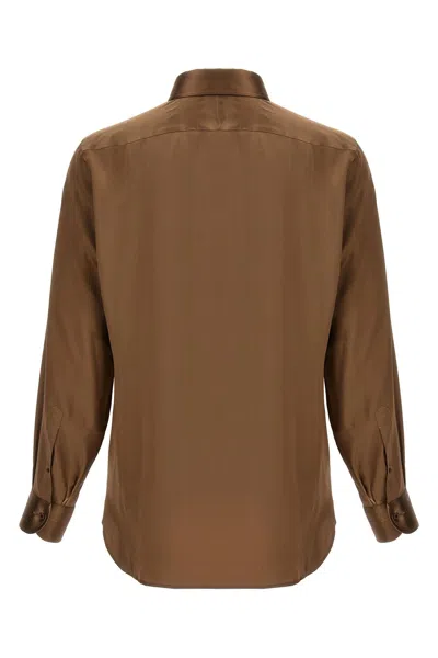 Shop Tom Ford Men Charmeuse Shirt In Brown