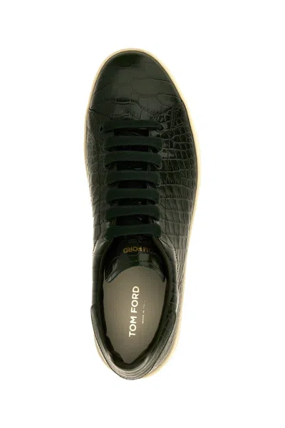 Shop Tom Ford Men Croc Print Sneakers In Green