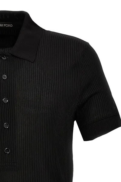 Shop Tom Ford Men Ribbed Polo Shirt In Black