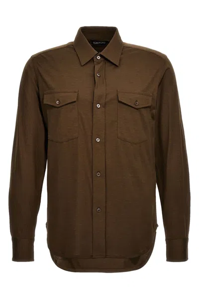 Shop Tom Ford Men Silk Blend Shirt In Brown