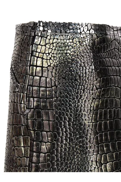 Shop Tom Ford Women Laminated Croc Skirt In Silver