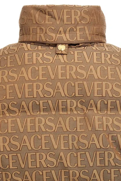 Shop Versace Men ' Allover' Capsule La Vacanza Down Jacket In Brown