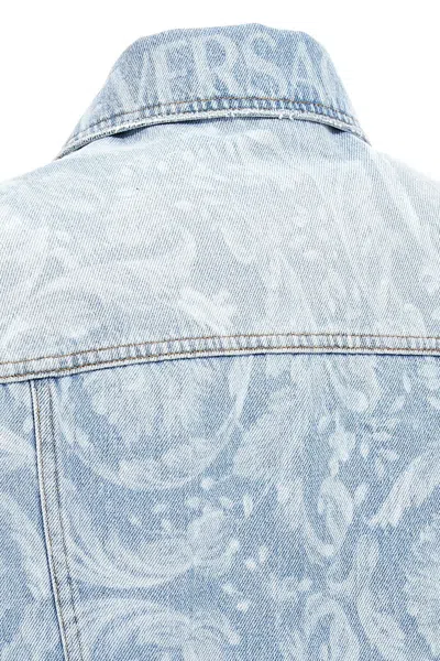 Shop Versace Men ' Allover' Denim Jacket In Blue