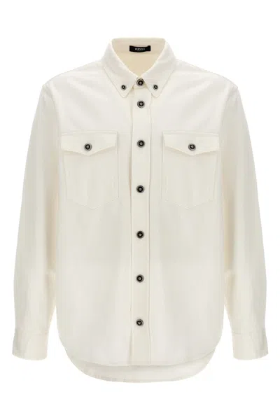 Shop Versace Men Denim Overshirt In White