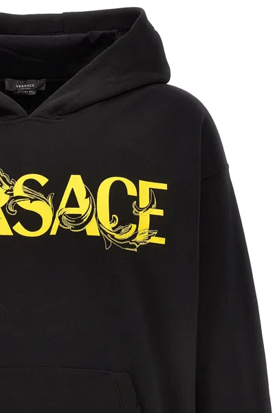 Shop Versace Men Embroidered Logo Hoodie In Black