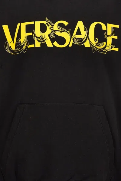 Shop Versace Men Embroidered Logo Hoodie In Black