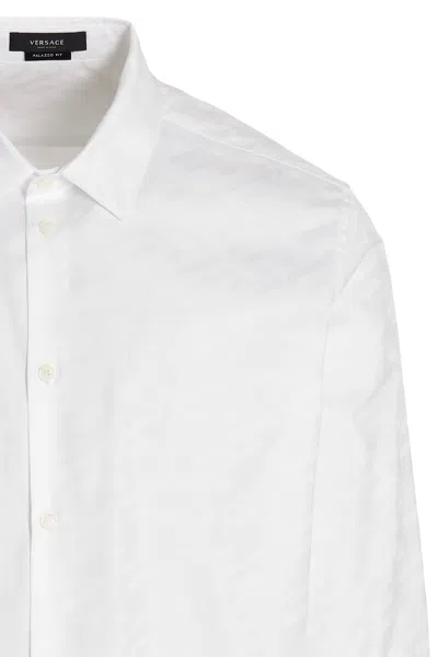 Shop Versace Men Jacquard Logo Shirt In White