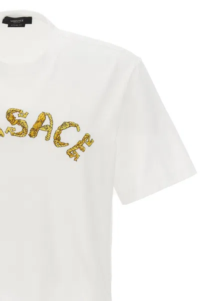 Shop Versace Men Logo Embroidery T-shirt In White