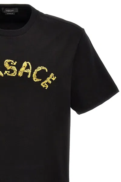 Shop Versace Men Logo Embroidery T-shirt In Black