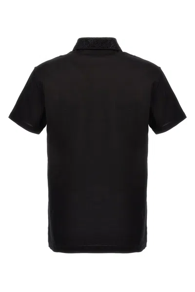Shop Versace Men Logo Sequin Polo Shirt In Black